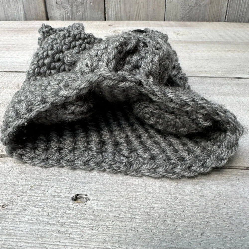 Handmade Crochet Winter Ear‎ Warmer For Kids Gray Dog 3-6 Months